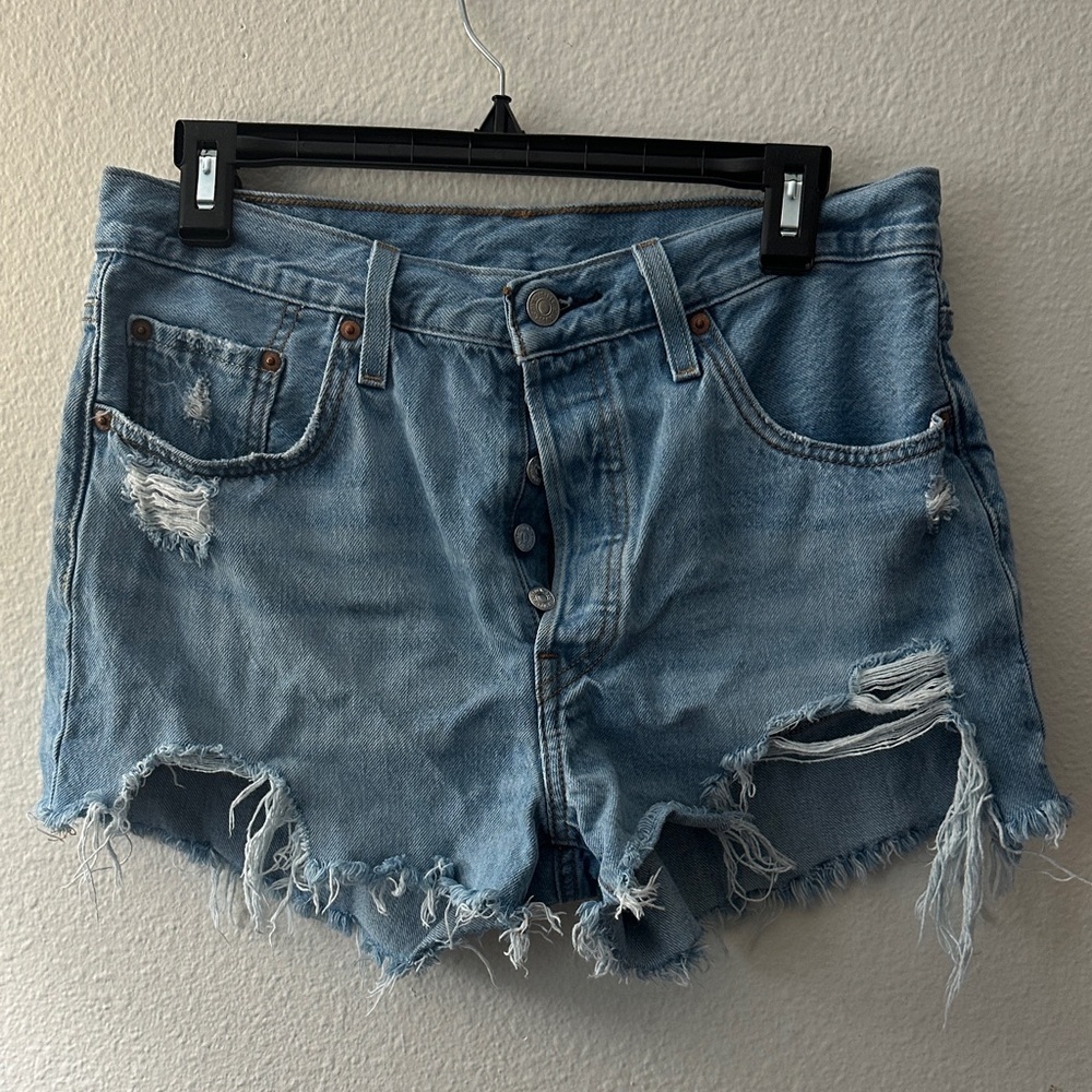 Levi's Light Blue Distressed Jean Shorts
